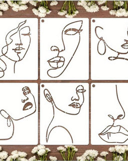6 Stück Lady Line Art Gesicht Kuchen-Schablonen