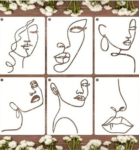 6 Lady Line Art Face Cake Stencils