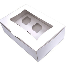 Cupcake Schachtel Weiss, 6 Stück mit Display - 20x30x9,5 cm + weiße Innenstütze