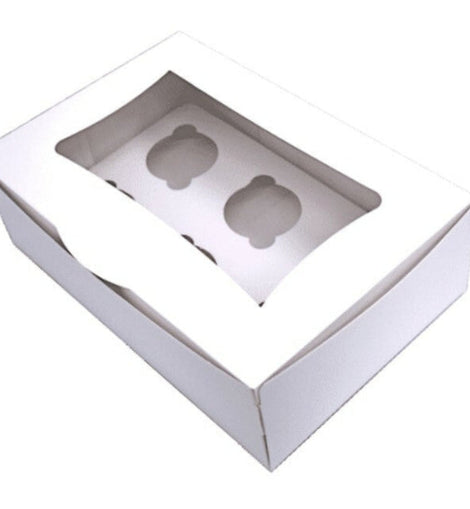 Cupcake Schachtel Weiss, 6 Stück mit Display - 20x30x9,5 cm + weiße Innenstütze