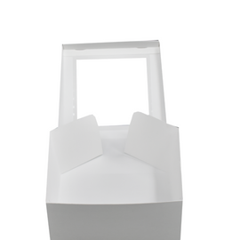 Weiße Boxen mit transparentem Kunststoffdisplay 14x18x10 cm.