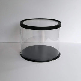 Cake box/gift box, transparent/black, Ø 30cm, 25cm high