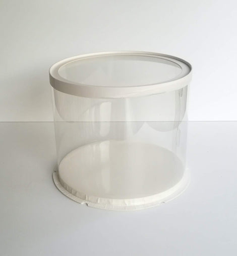 Boîte à gâteau/boîte cadeau, transparente/blanche, Ø 30 cm, 25 cm de hauteur