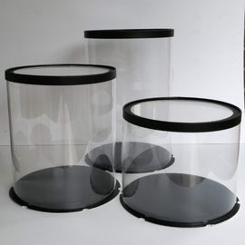 Cake box/gift box, transparent/black, Ø 30cm, 25cm high