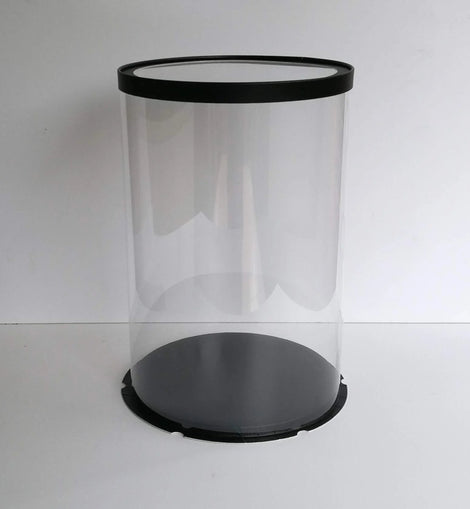 Boîte à gâteau/boîte cadeau, transparente/noire, Ø 30 cm, 45 cm de hauteur