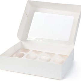 Cupcake Schachtel Weiss, 12 Stück mit Display - 25x35x9 cm + weiße Innenstütze