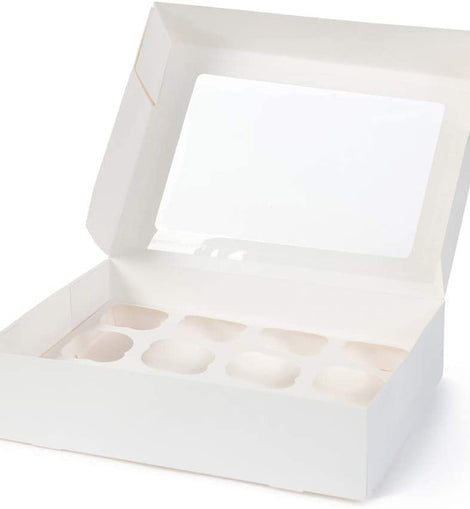White Cupcake Box, 12 pieces with display - 25x35x9 cm + white inner support
