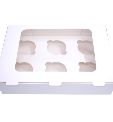 White cupcake box, 9 pieces with display - 23x23x10cm + white inner support