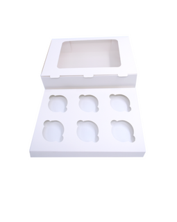 White cupcake box, 9 pieces with display - 23x23x10cm + white inner support