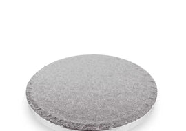 5 assiettes à gâteaux argentées, rondes de 28 cm et d'une épaisseur de 13 mm.