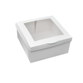 White boxes with transparent plastic display 14x18x10 cm.