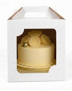 Boîte à gâteau blanche 25x25x30 cm avec poignée et présentoir