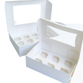 Cupcake Schachtel Weiss, 6 Stück mit Display - 20x30x9,5 cm + weiße Innenstütze