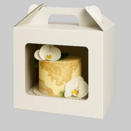 White cake box 33x33x35 cm with handle and display