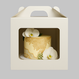 White cake box 33x33x35 cm with handle and display