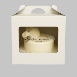 White cake box 28x28x30 with handle and display