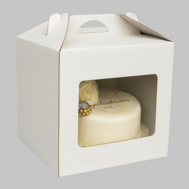White cake box 28x28x30 with handle and display
