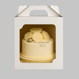 White cake box 25x25x30 with handle and display