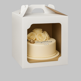 White cake box 25x25x30 with handle and display