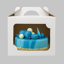 White cake box 30x30x25 with handle and display