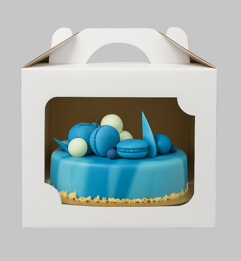 Boîte à gâteau blanche 30x30x25 cm avec poignée et présentoir