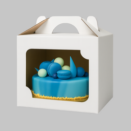 White cake box 30x30x25 with handle and display